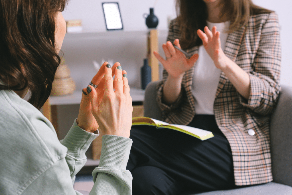 Two ladies in intense discussion